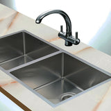 865x440mm Handmade Stainless Steel Undermount / Topmount Kitchen Sink with Waste - Front View