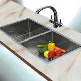 865x440mm Handmade Stainless Steel Undermount / Topmount Kitchen Sink with Waste - 45-Degree Angle