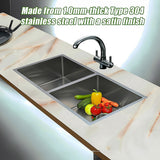 865x440mm Handmade Stainless Steel Undermount / Topmount Kitchen Sink with Waste - Low Angle