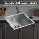 440x440mm Handmade Stainless Steel Undermount / Topmount Kitchen Laundry Sink with Waste - 45-Degree Angle