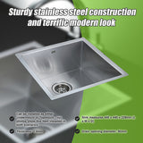 440x440mm Handmade Stainless Steel Undermount / Topmount Kitchen Laundry Sink with Waste - Close-Up Angle
