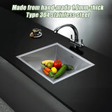 440x440mm Handmade Stainless Steel Undermount / Topmount Kitchen Laundry Sink with Waste - Low Angle