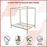 4 Four Poster Queen Bed Frame - Side View