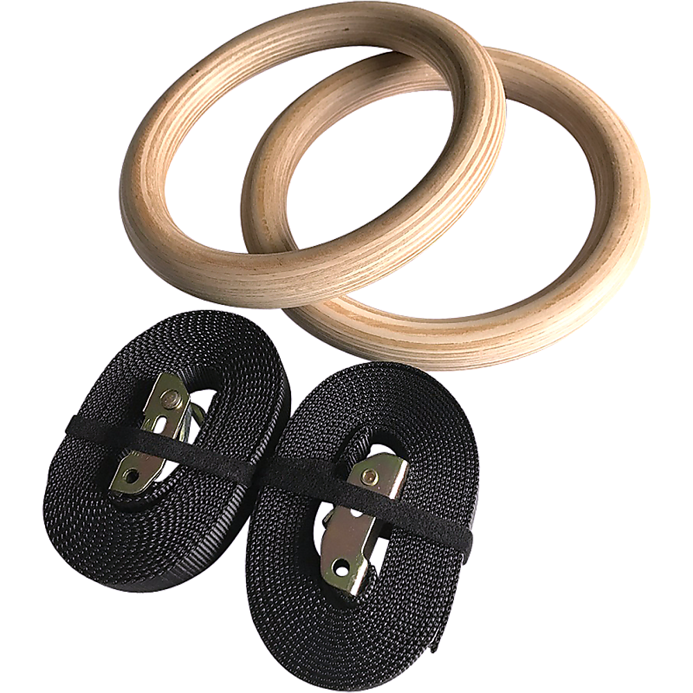 Birch Wood Gymnastic Rings with Adjustable Straps  Strength & Calisthenics Training