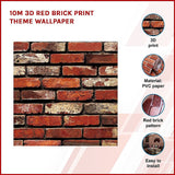 10m 3D Red Brick Print Theme Wallpaper - Side View
