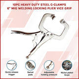 10pc Heavy Duty Steel C-Clamps 6 Mig Welding Locking Plier Vice Grip - Side View