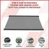 5.0m x 3.0m Retractable Folding Arm Awning Heavy Duty Full Cassette Motorised - Side View