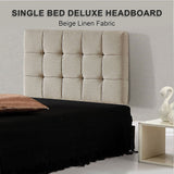 Linen Fabric Single Bed Deluxe Headboard Bedhead - Beige - Rear View