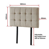 Linen Fabric Single Bed Deluxe Headboard Bedhead - Beige - Extra Image