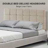 Linen Fabric Double Bed Deluxe Headboard Bedhead - Beige - 45-Degree Angle