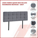 Linen Fabric Queen Bed Deluxe Headboard Bedhead - Grey - Side View