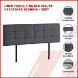 Linen Fabric King Bed Deluxe Headboard Bedhead - Grey - Side View