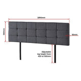 Linen Fabric King Bed Deluxe Headboard Bedhead - Grey - Rear View