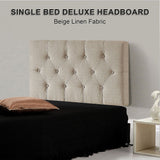 Linen Fabric Single Bed Deluxe Headboard Bedhead - Beige - 45-Degree Angle