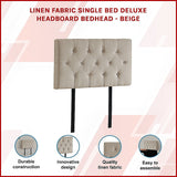 Linen Fabric Single Bed Deluxe Headboard Bedhead - Beige - Side View