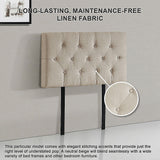 Linen Fabric Single Bed Deluxe Headboard Bedhead - Beige - Rear View