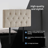 Linen Fabric Single Bed Deluxe Headboard Bedhead - Beige - Close-Up Angle