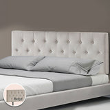 Linen Fabric Double Bed Deluxe Headboard Bedhead - Beige - Front View