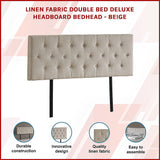 Linen Fabric Double Bed Deluxe Headboard Bedhead - Beige - Side View