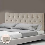 Linen Fabric King Bed Deluxe Headboard Bedhead - Beige - Front View