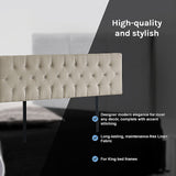 Linen Fabric King Bed Deluxe Headboard Bedhead - Beige - Close-Up Angle