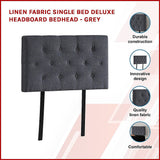 Linen Fabric Single Bed Deluxe Headboard Bedhead - Grey - Side View