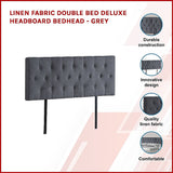 Linen Fabric Double Bed Deluxe Headboard Bedhead - Grey - Side View