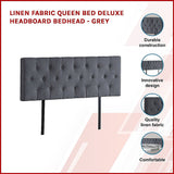 Linen Fabric Queen Bed Deluxe Headboard Bedhead - Grey - Side View