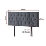 Linen Fabric Queen Bed Deluxe Headboard Bedhead - Grey - Rear View