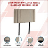 Linen Fabric Single Bed Deluxe Headboard Bedhead - Beige - Side View