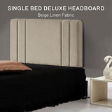 Linen Fabric Single Bed Deluxe Headboard Bedhead - Beige - 45-Degree Angle