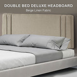 Linen Fabric Double Bed Deluxe Headboard Bedhead - Beige - 45-Degree Angle