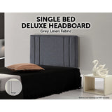 Linen Fabric Single Bed Deluxe Headboard Bedhead - Grey - Side View