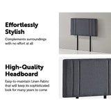 Linen Fabric Single Bed Deluxe Headboard Bedhead - Grey - 45-Degree Angle