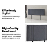 Linen Fabric King Bed Deluxe Headboard Bedhead - Grey - 45-Degree Angle