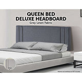 Linen Fabric Queen Bed Deluxe Headboard Bedhead - Grey - Side View