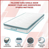 Palermo King Single 20cm Memory Foam and Innerspring Hybrid Mattress - Side View