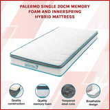 Single 20cm Hybrid Mattress  Memory Foam and Innerspring Support