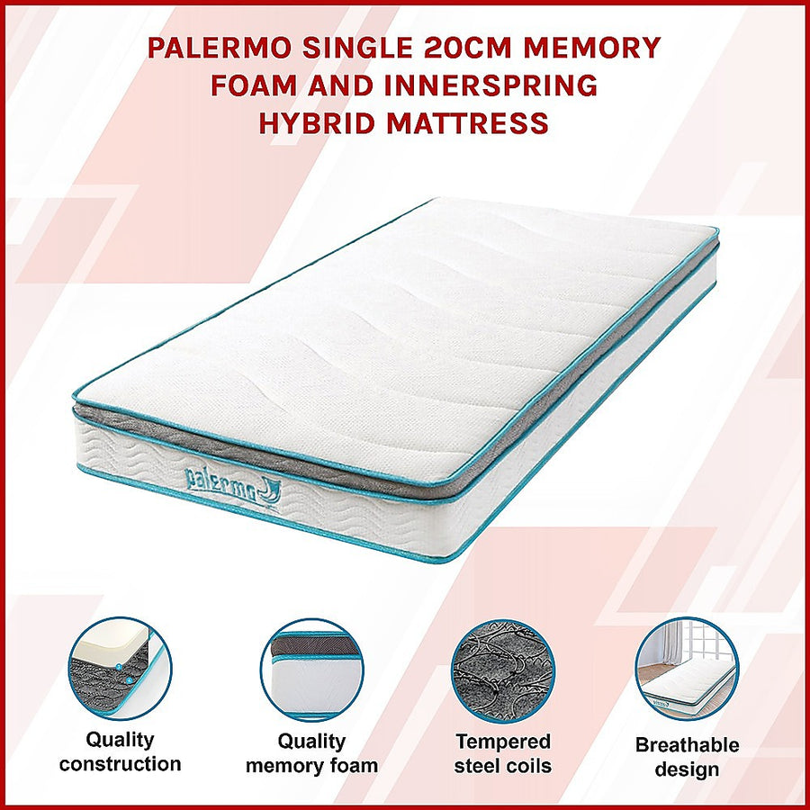 Single 20cm Hybrid Mattress – Memory Foam and Innerspring Support