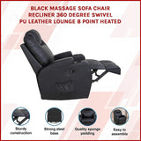 Black Massage Sofa Chair Recliner 360 Degree Swivel PU Leather Lounge 8 Point Heated - Side View