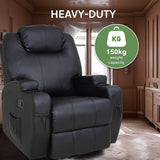 Black Massage Sofa Chair Recliner 360 Degree Swivel PU Leather Lounge 8 Point Heated - Rear View