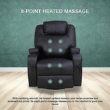 Black Massage Sofa Chair Recliner 360 Degree Swivel PU Leather Lounge 8 Point Heated - Low Angle
