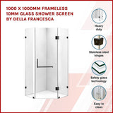 1000 x 1000mm Frameless 10mm Glass Shower Screen By Della Francesca - Side View