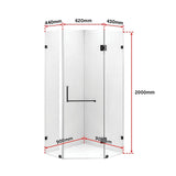 900 x 900mm Frameless 10mm Glass Shower Screen By Della Francesca - Close-Up Angle