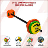 20kg Standard Rubber Coloured Barbell - Side View