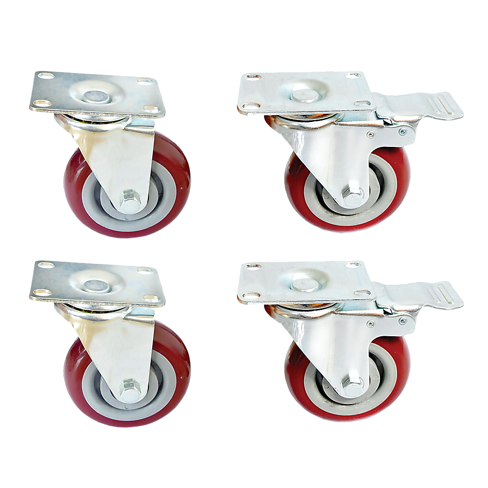 4 x 4 Heavy Duty PU Swivel Castor Wheels With Brake