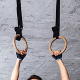 Wooden Gymnastic Rings Olympic Gym Strength Training - Front View