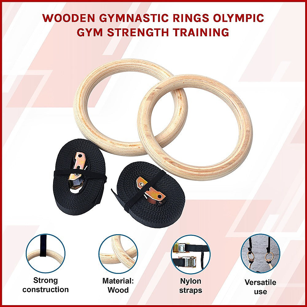 235mm Wooden Gymnastic Rings  Olympic Gym Strength Training & Fitness