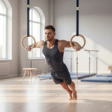 235mm Wooden Gymnastic Rings – Olympic Gym Strength Training & Fitness - 45-Degree Angle