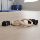 235mm Wooden Gymnastic Rings – Olympic Gym Strength Training & Fitness - Close-Up Angle